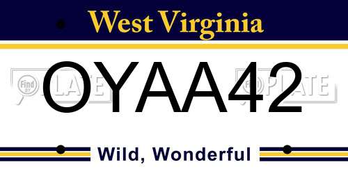 OYAA42 West Virginia License Plate