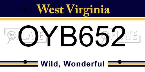 OYB652 West Virginia License Plate