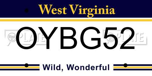 OYBG52 West Virginia License Plate