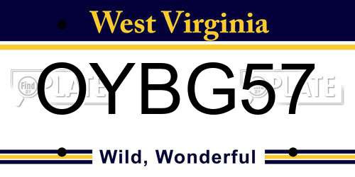 OYBG57 West Virginia License Plate