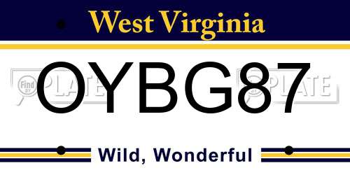 OYBG87 West Virginia License Plate