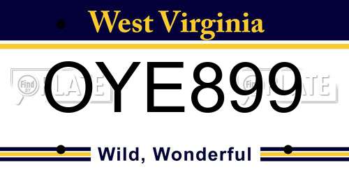 OYE899 West Virginia License Plate