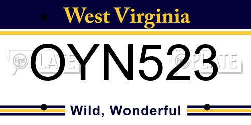 OYN523 West Virginia License Plate
