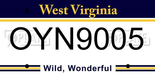 OYN9005 West Virginia License Plate