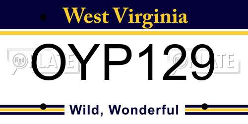 OYP129 West Virginia License Plate