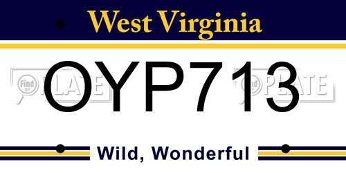 OYP713 West Virginia License Plate