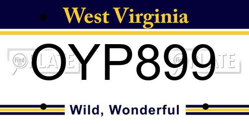 OYP899 West Virginia License Plate