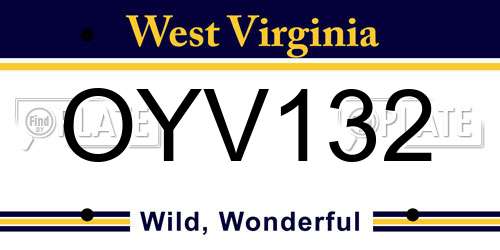 OYV132 West Virginia License Plate