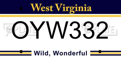 OYW332 West Virginia License Plate