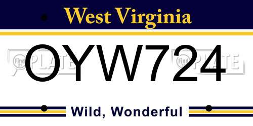 OYW724 West Virginia License Plate