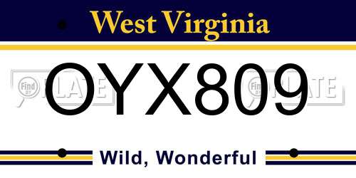 OYX809 West Virginia License Plate