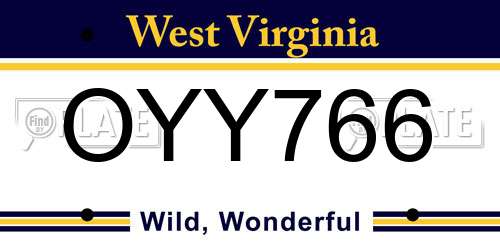 OYY766 West Virginia License Plate
