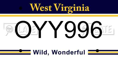 OYY996 West Virginia License Plate