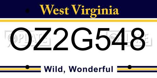 OZ2G548 West Virginia License Plate