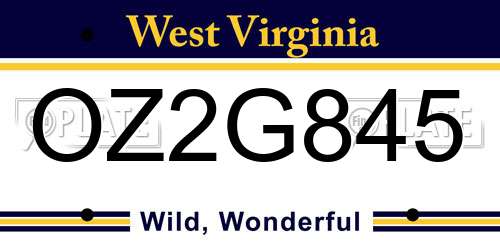 OZ2G845 West Virginia License Plate