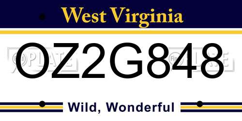 OZ2G848 West Virginia License Plate