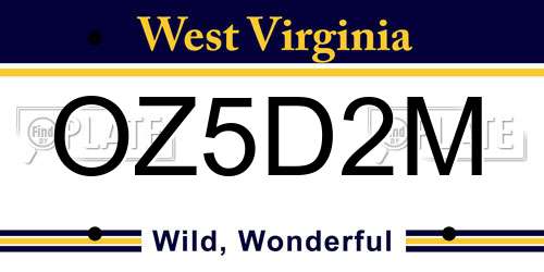 OZ5D2M West Virginia License Plate