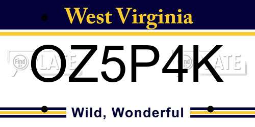 OZ5P4K West Virginia License Plate