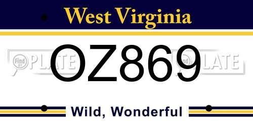 OZ869 West Virginia License Plate