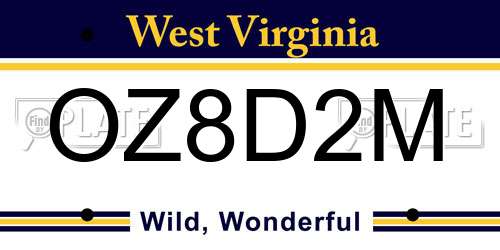 OZ8D2M West Virginia License Plate