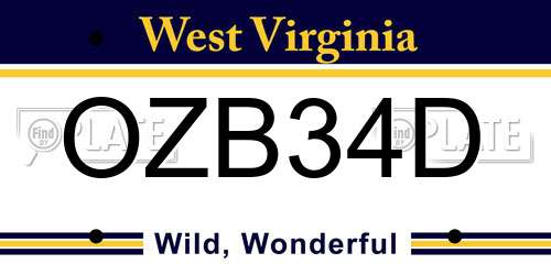 OZB34D West Virginia License Plate