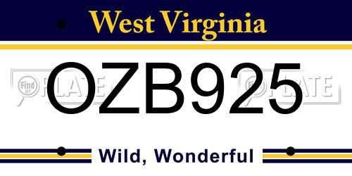 OZB925 West Virginia License Plate