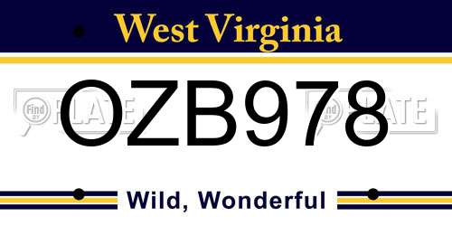 OZB978 West Virginia License Plate