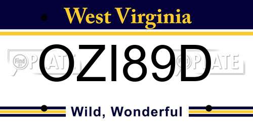 OZI89D West Virginia License Plate