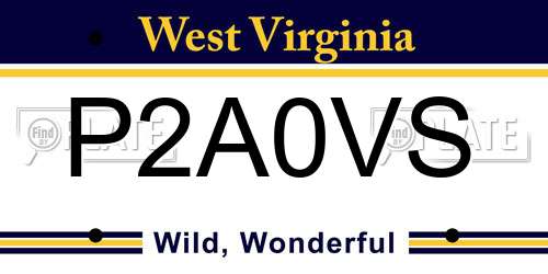 P2A0VS West Virginia License Plate