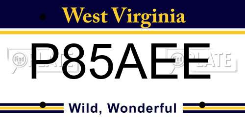 P85AEE West Virginia License Plate