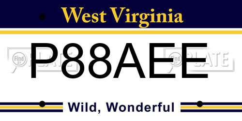 P88AEE West Virginia License Plate