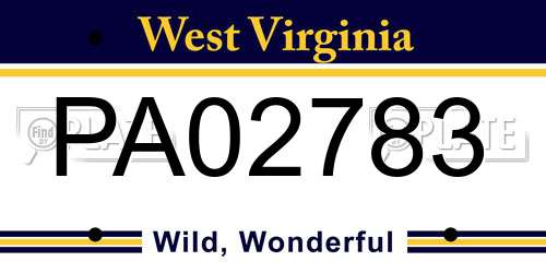 PA02783 West Virginia License Plate