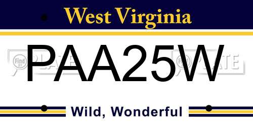 PAA25W West Virginia License Plate