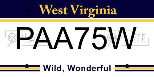 PAA75W West Virginia License Plate