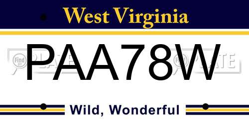 PAA78W West Virginia License Plate