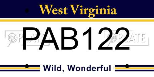 PAB122 West Virginia License Plate