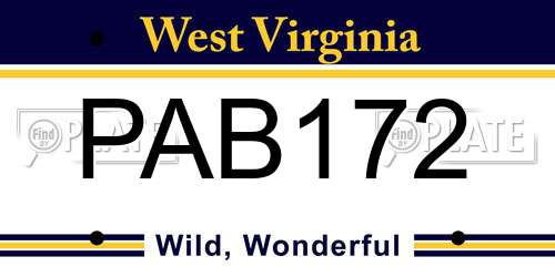 PAB172 West Virginia License Plate