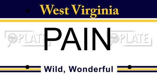 PAIN West Virginia License Plate