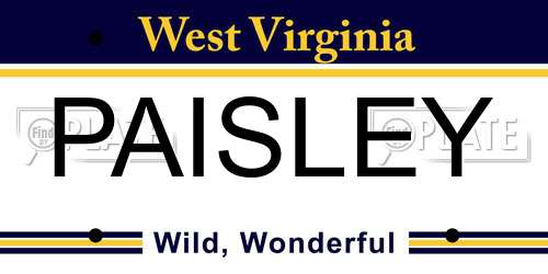 PAISLEY West Virginia License Plate