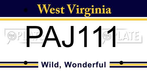 PAJ111 West Virginia License Plate