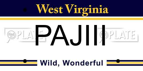 PAJIII West Virginia License Plate