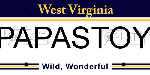 PAPASTOY West Virginia License Plate