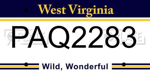PAQ2283 West Virginia License Plate