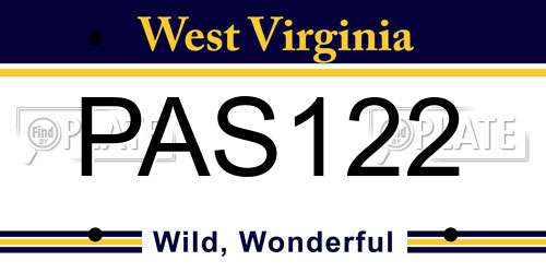 PAS122 West Virginia License Plate