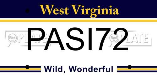 PASI72 West Virginia License Plate