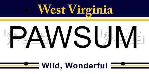PAWSUM West Virginia License Plate