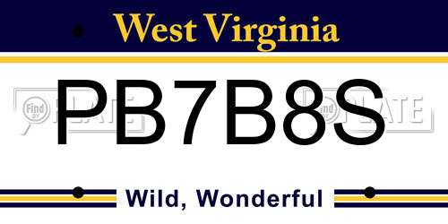 PB7B8S West Virginia License Plate