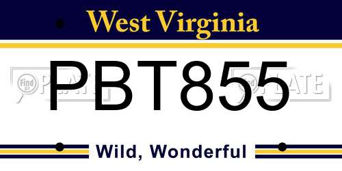 PBT855 West Virginia License Plate