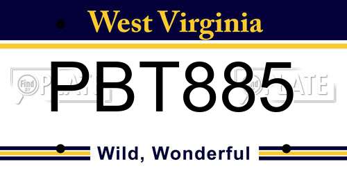 PBT885 West Virginia License Plate