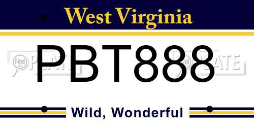 PBT888 West Virginia License Plate